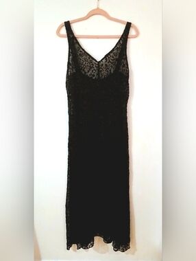Vintage Betsey Johnson Black Velvet Burnout Slip Dress Sheer Floral